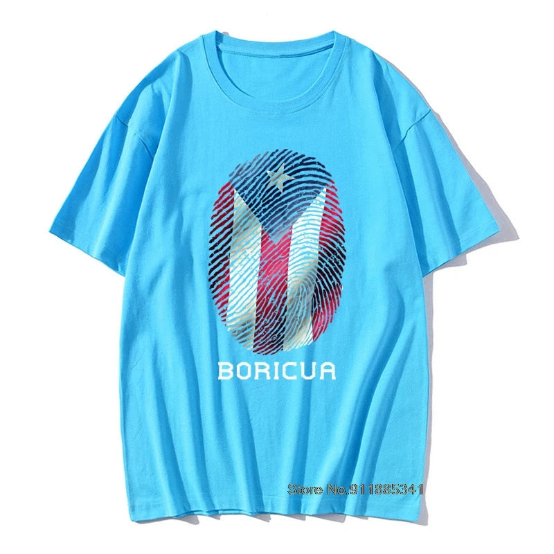 Puerto Rico Gifts T-shirt Men Flag T Shirt Fingerprint Tops Tees Vintage Striped Tshirts Summer 100% Cotton Cute Black Red