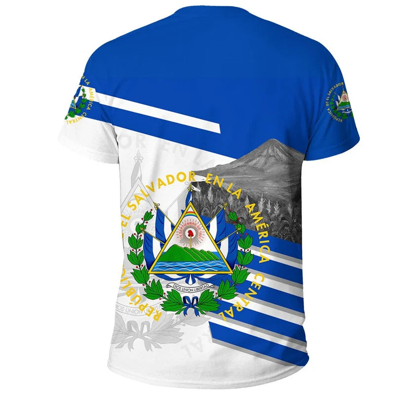 El Salvador Flag 3D Printed T Shirt For Men Outdoor Sports T-shirt Tracksuits Tops Summer Short Sleeves Oversized Tee Shirts