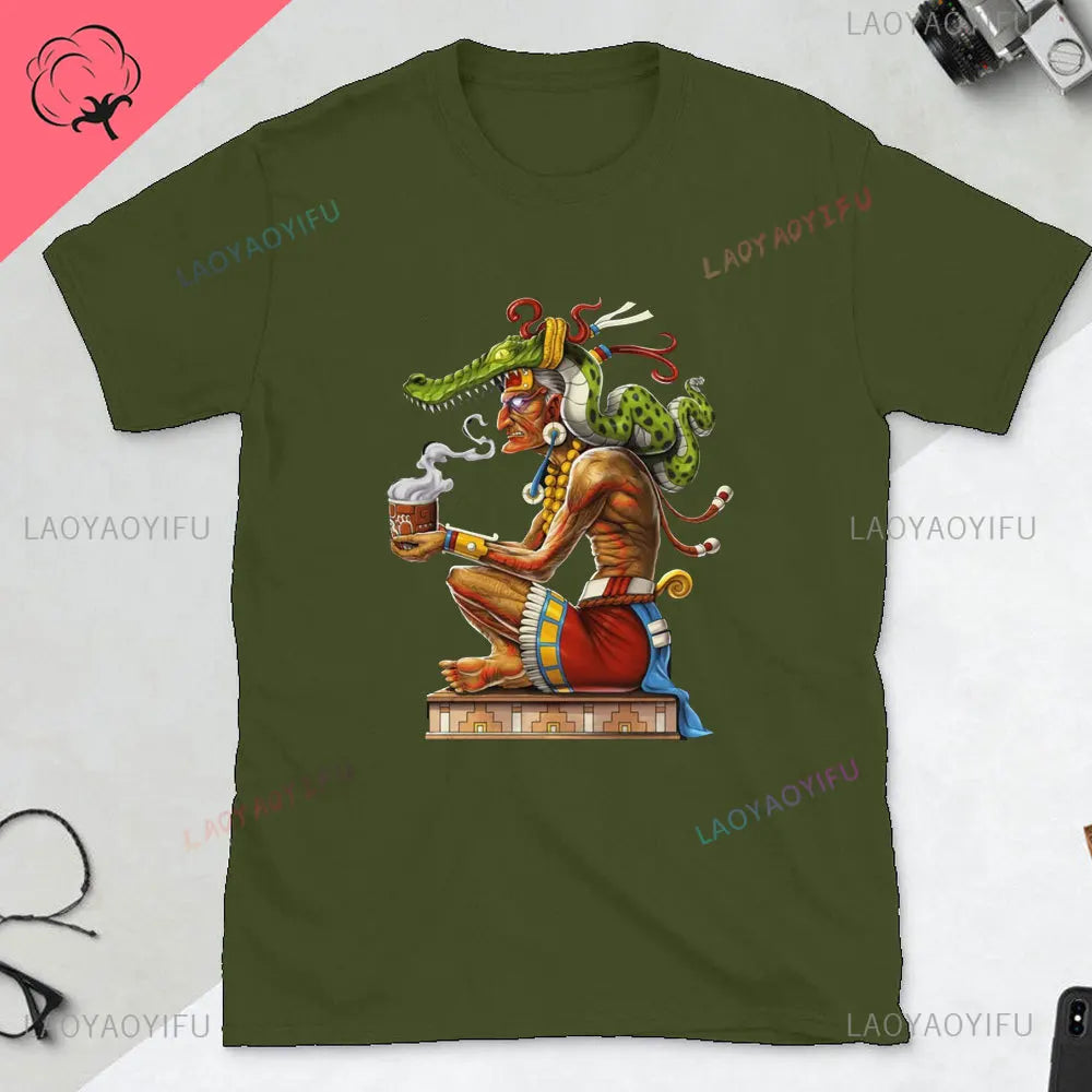 Quetzalcoatl Mexican Tshirt Aztec Art Print Aztec Tee Mexican Shirt Men Mexico Cotton Shirts Mexican Themed Gifts Mexicanas tops