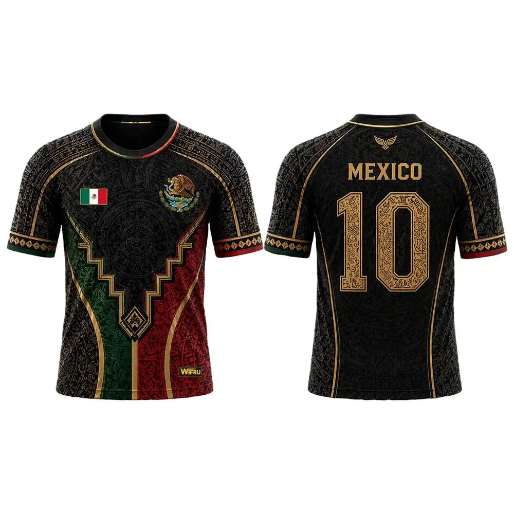 Mexican Flag with Aztec Pattern 3D Print Sports Quick-dry Breatha Men T-shirt Outdoor Clubs Team Training Parent-child Clothing
