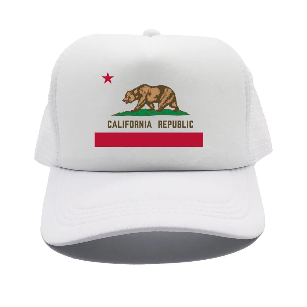 California Cap Men Cool Bear California Flag Trucker Hat Hip Hop Baseball Caps Cool Summer Mesh Dad Caps Gift