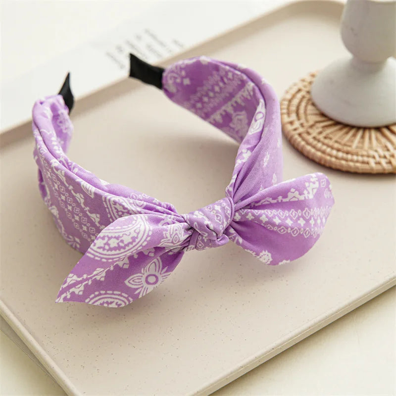 Fashion Paisley Bandana Headband for Women Top Knotted Bow Hairbands Cute Rabbit Ear Turban Headwrap Hair Band Girls Accessories