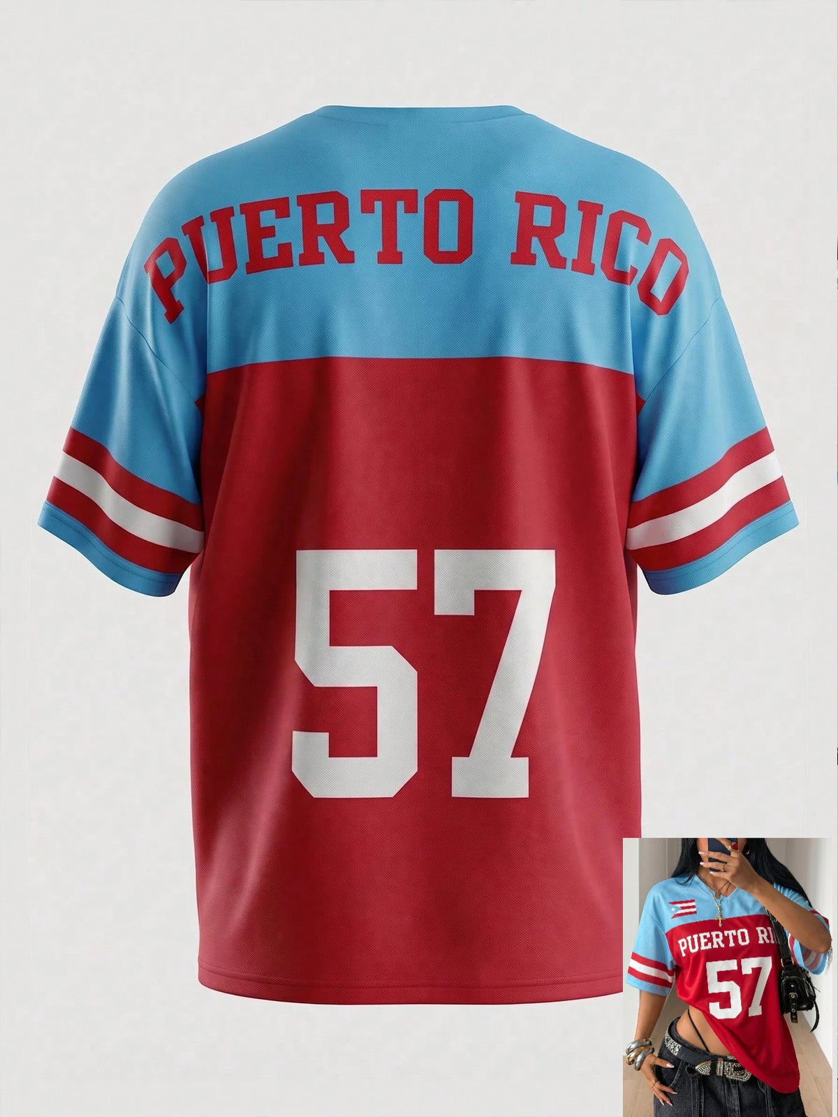 Red and Blue Retro Puerto Rico Style 23 Sports Jersey T Shirt Summer Short Sleeve Loose Fit Sporty Stylish Y2K Women Tops Tee