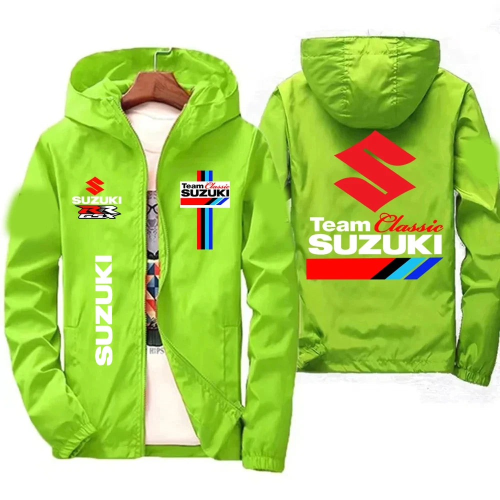 Men's New Suzuki Racing Team Hooded Zipper Jacket Spring Autumn Waterproof Windbreaker Casual Fashion Outdoor Sportswear