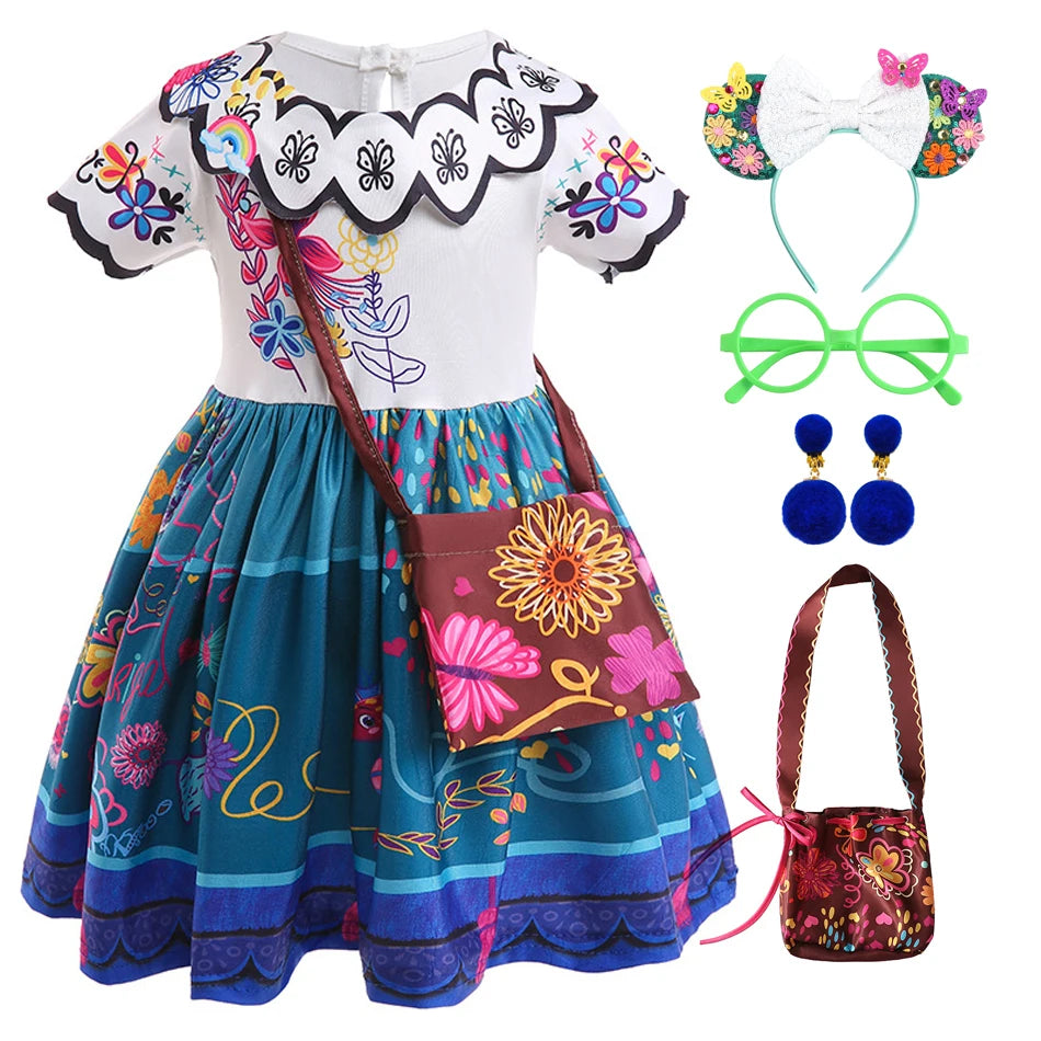 Baby Girls Encanto Mirabel Isabela Madrigal Dress Kids Short Sleeve Clothes Children Dolores Luisa Pepa Princess Cosplay Costume