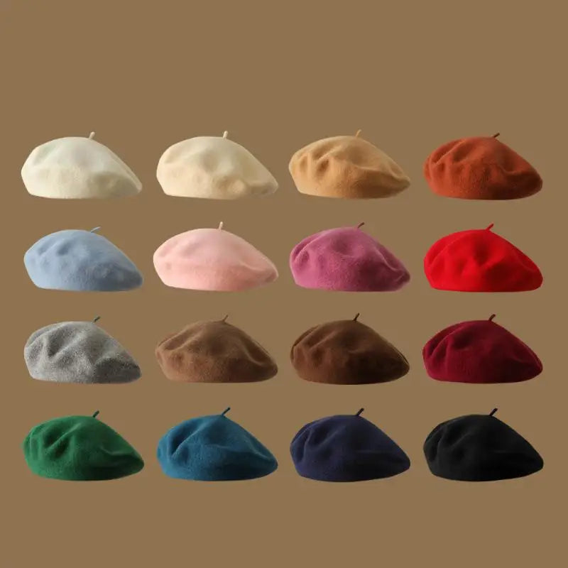 Wool Beret Hat Women French Beret Vintage Painter Cap Girl Solid Female Beret Femme Retro Casual Beanie Mushroom Hat Bonnet