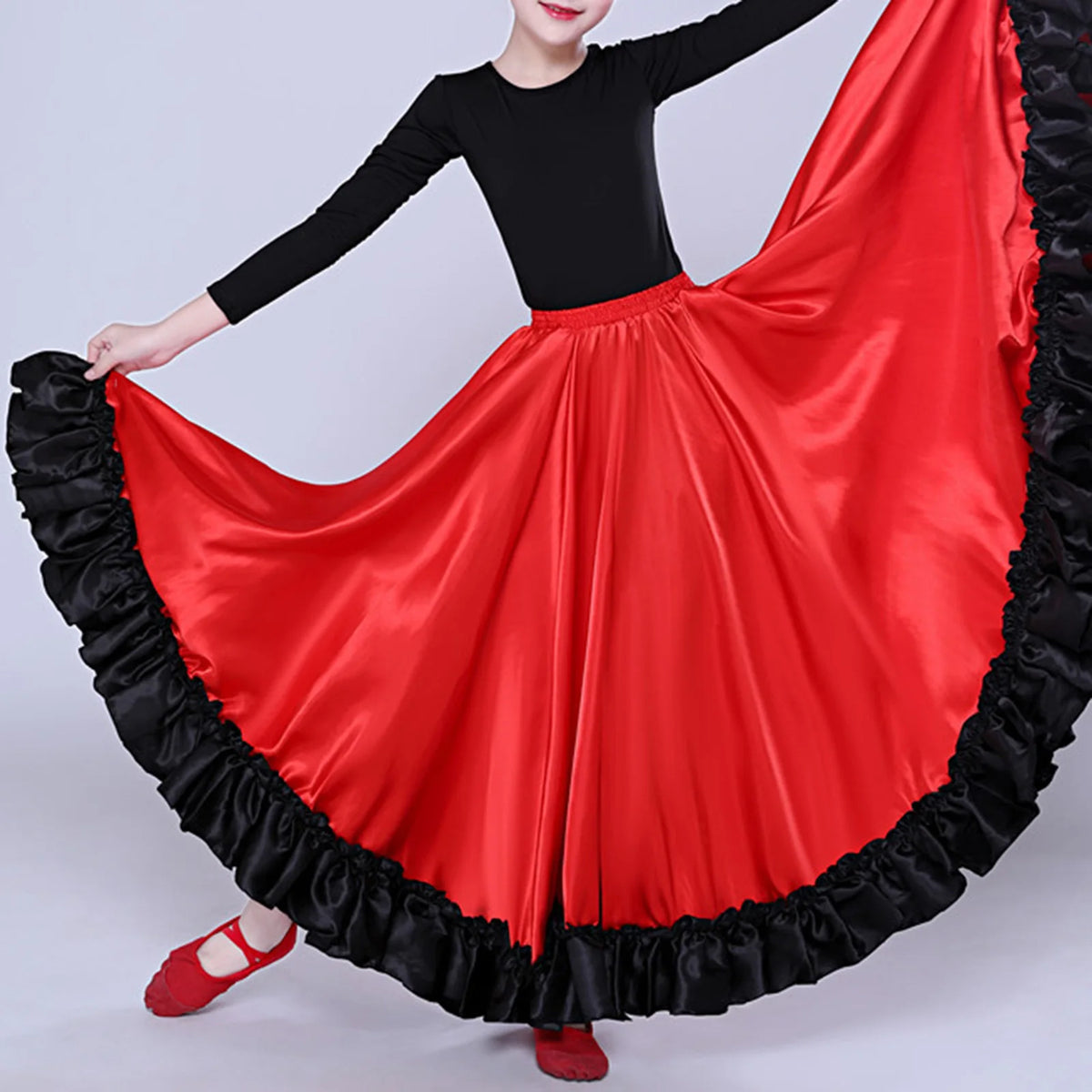280/360 Degree Flamenco Skirt Women Girl Spanish Bull Dance Skirt Belly Dance Skirt Big Swing Flamenco Costume Ruffled Hem Skirt
