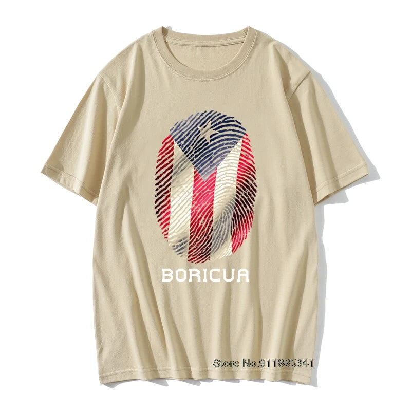 Puerto Rico Gifts T-shirt Men Flag T Shirt Fingerprint Tops Tees Vintage Striped Tshirts Summer 100% Cotton Cute Black Red