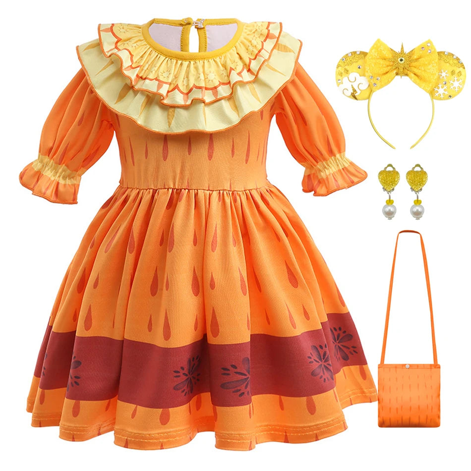 Baby Girls Encanto Mirabel Isabela Madrigal Dress Kids Short Sleeve Clothes Children Dolores Luisa Pepa Princess Cosplay Costume