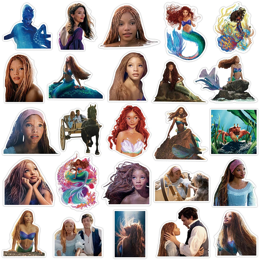 10/30/50pcs Disney Movie Mermaid Ariel Cute Princess Stickers Decals Laptop Luggage Skateboard Phone Notebook Waterproof Sticker