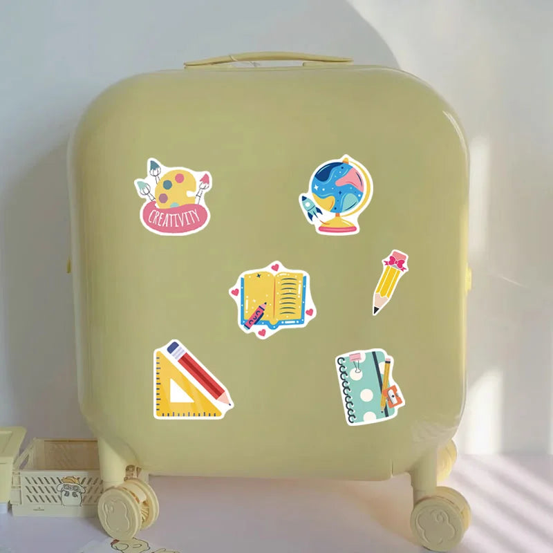 50pcs school supplies series stickers, suitable for decorating notebooks, suitcases, phone cases, waterproof stickers