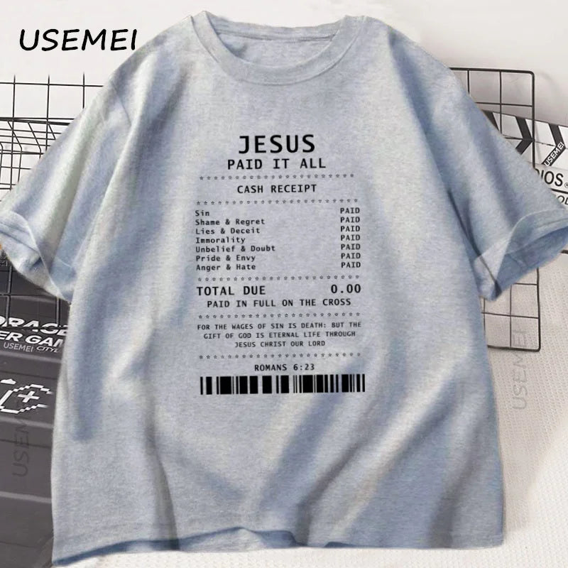 Jesus Paid It All T Shirt Christian T-Shirt Jesus Loves Me Tshirt Trendy Faith Religious Tees Men Women Cotton Loose Clothes