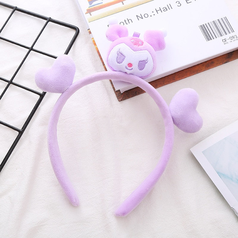 Kawaii Hair Band Sanrio My Melody Kuromi Cinnamoroll Pompom Purin Hair Accessories Anime Cute Cartoon Plush Headdress Girls Gift