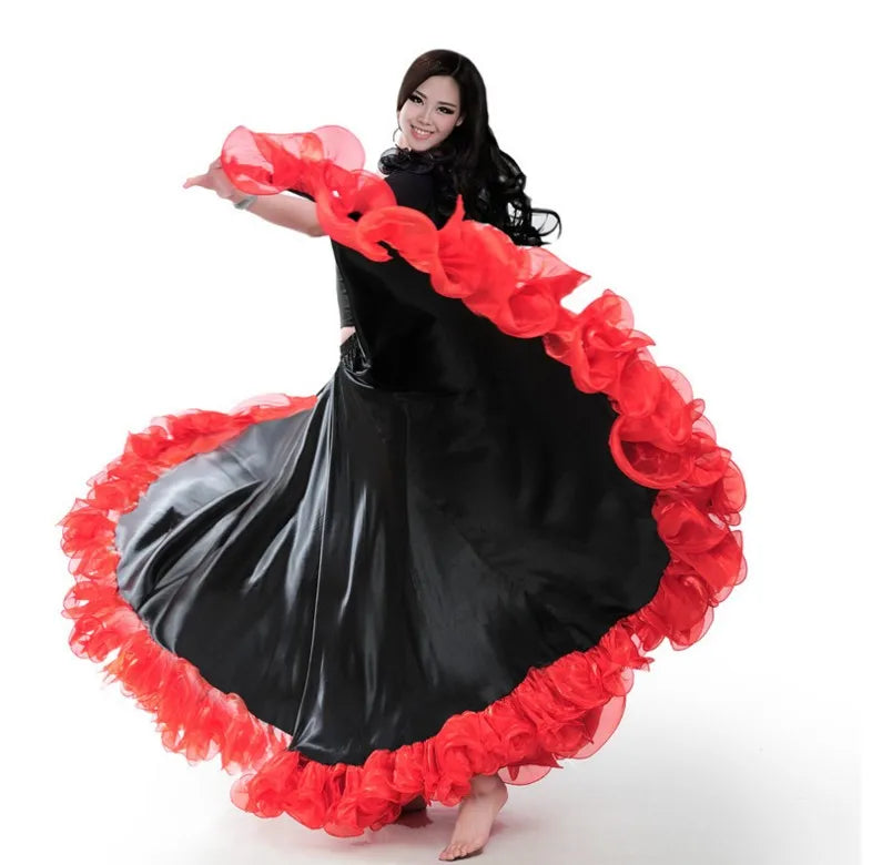Red color Flwomen vestido flamenco 180-720 Degree amenco Dance Skirt gold Coin spanish Dancing performance Costume