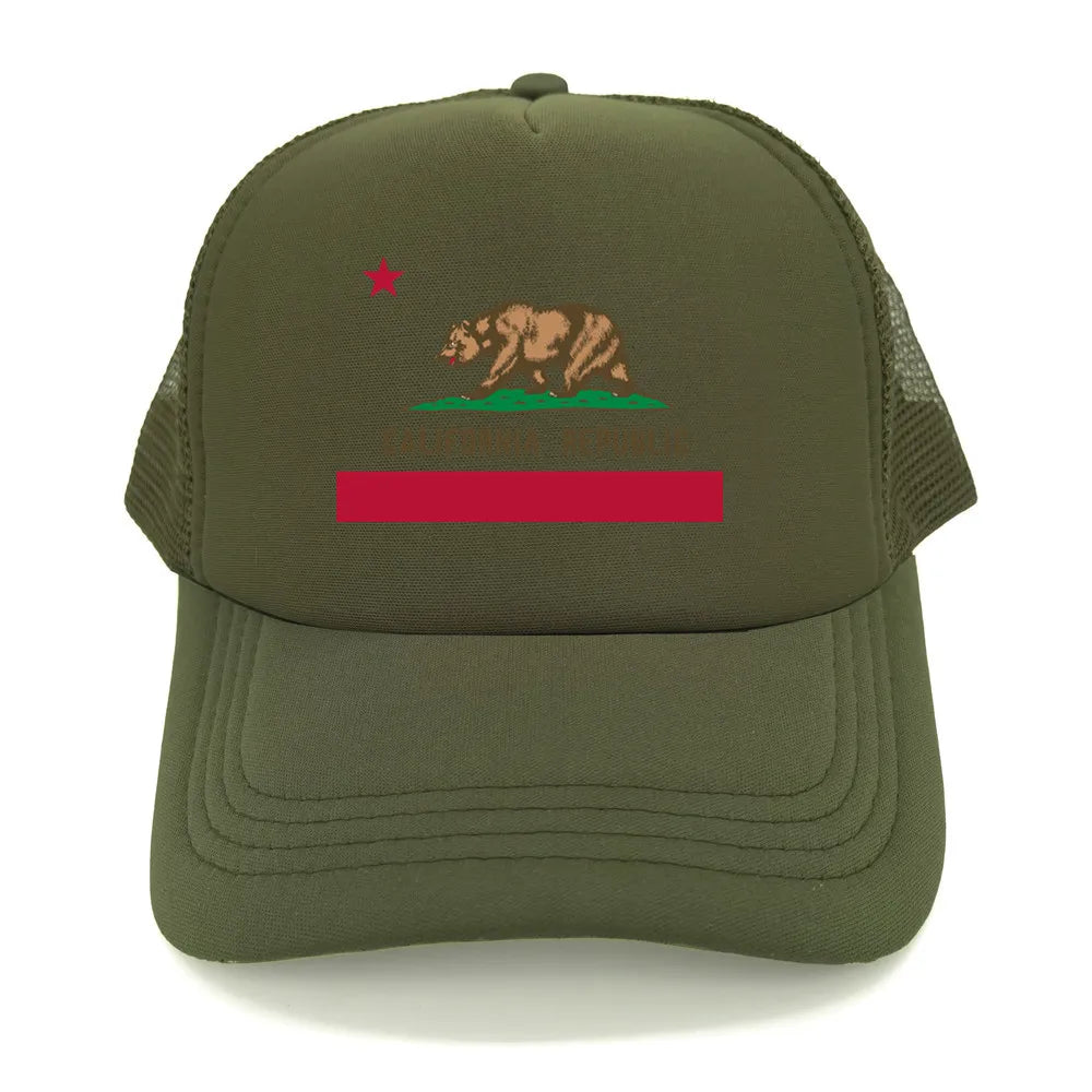 California Cap Men Cool Bear California Flag Trucker Hat Hip Hop Baseball Caps Cool Summer Mesh Dad Caps Gift