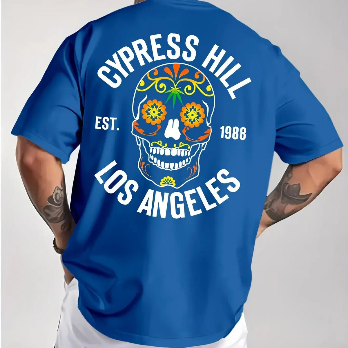 Los Angeles 1988 Sugar Skull Pattern Men's Pure Cotton T-shirt Hip Hop Street Top