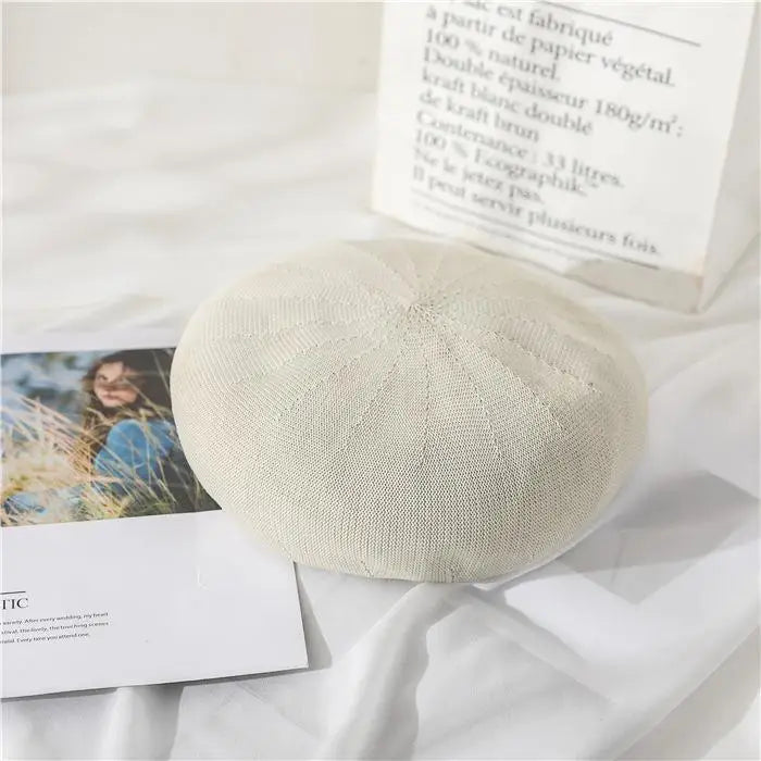Beret Hat Women Spring Summer Hats For Women Retro Knitted Painter Cap Casual Trendy Design Solid Breathable Thin Cap Female New