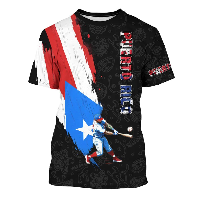 Puerto Rico Flag Pattern T-Shirt Men Frog National Emblem 3D Printed Short Sleeve Tees Summer Street Loose Tops O-Neck T Shirts