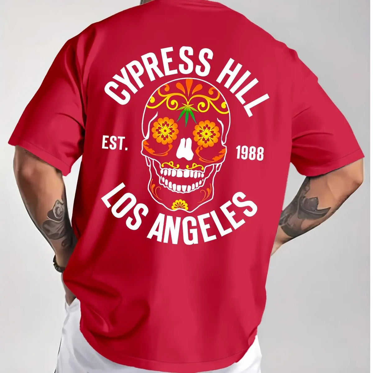 Los Angeles 1988 Sugar Skull Pattern Men's Pure Cotton T-shirt Hip Hop Street Top