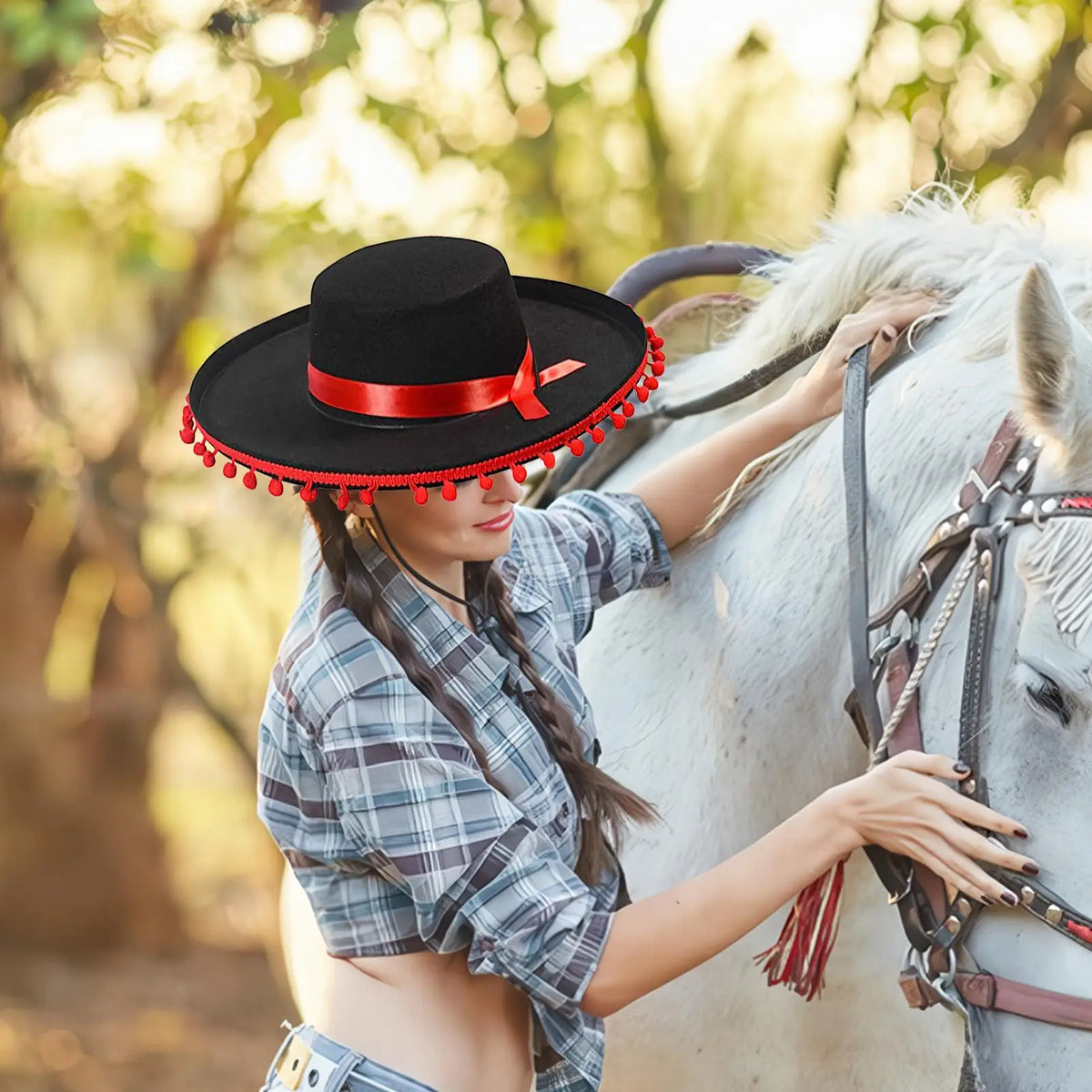 Spanish Mexican Hat Sombrero Caps Traditional Halloween Fuzz Ball Mexican Sombrero Hats Wide Brim Design Carnival Costume