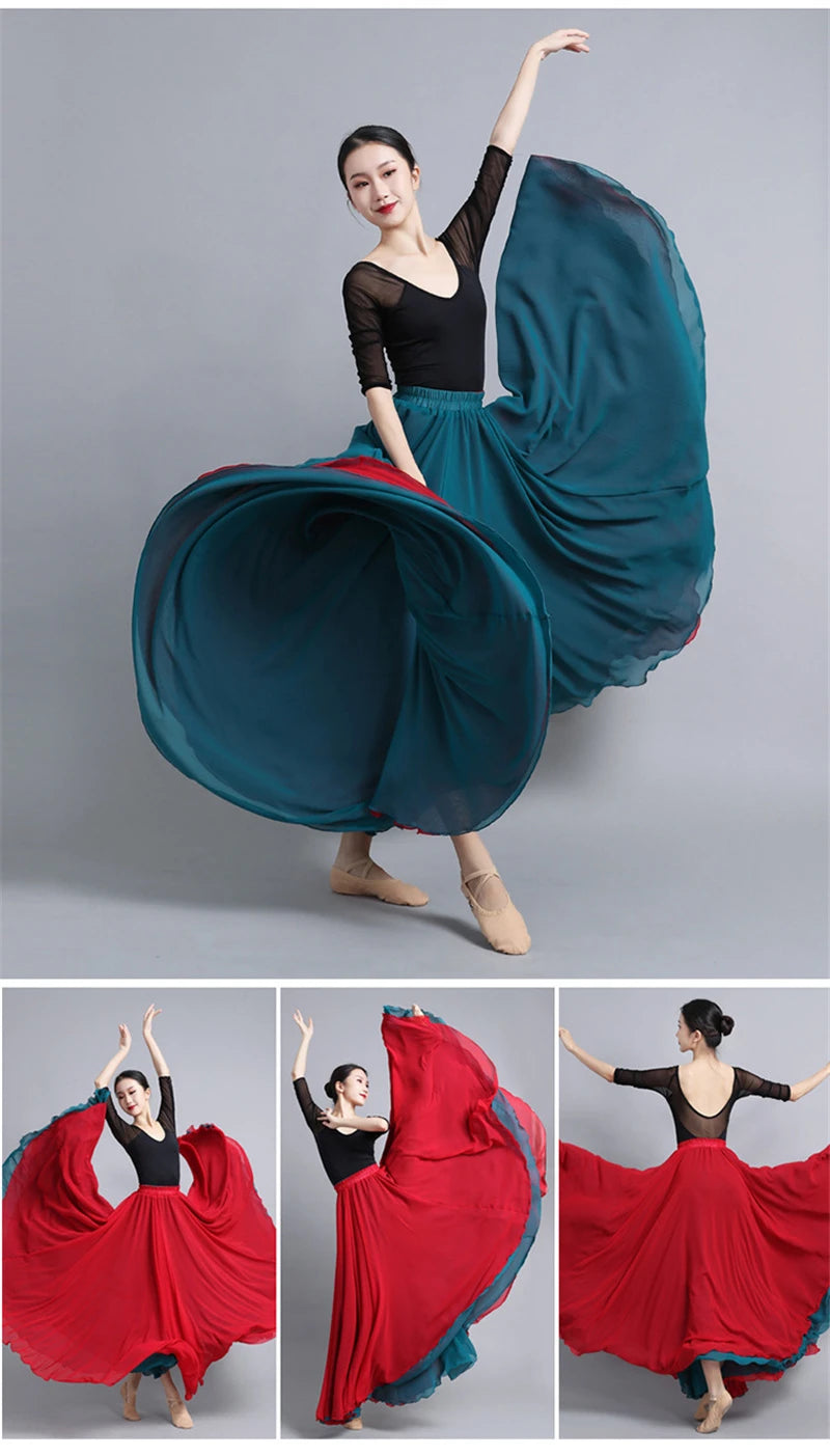 Flamenco Chiffon 720 Degrees Dance Skirt For Women Solid Color Long Dancer Practice Wear Skirts Chinese Style Skirt With Big Hem