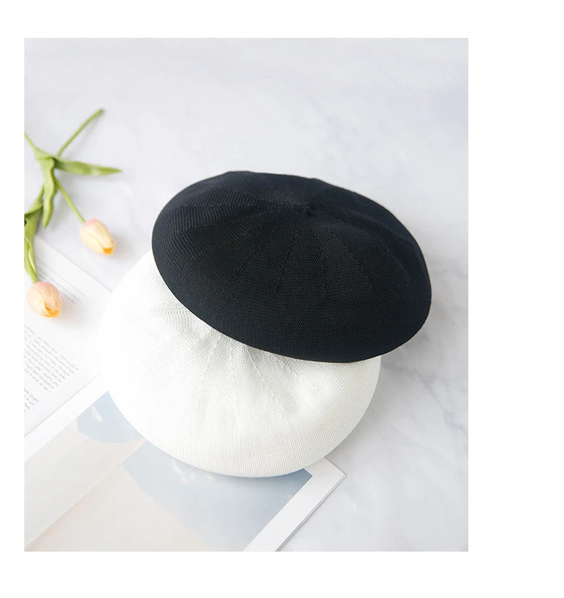 Beret Hat Women Spring Summer Hats For Women Retro Knitted Painter Cap Casual Trendy Design Solid Breathable Thin Cap Female New