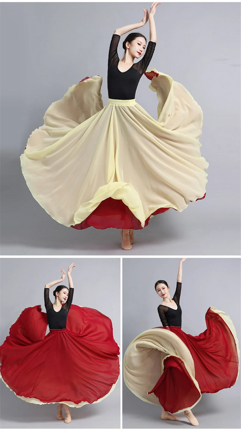Flamenco Chiffon 720 Degrees Dance Skirt For Women Solid Color Long Dancer Practice Wear Skirts Chinese Style Skirt With Big Hem