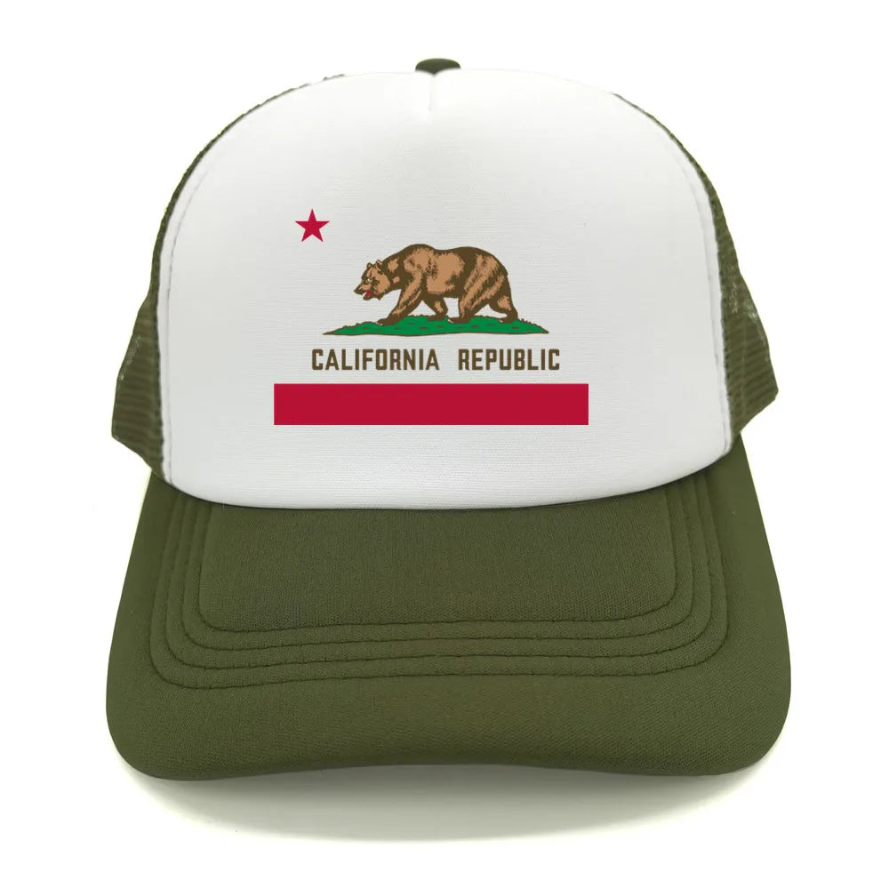 California Cap Men Cool Bear California Flag Trucker Hat Hip Hop Baseball Caps Cool Summer Mesh Dad Caps Gift