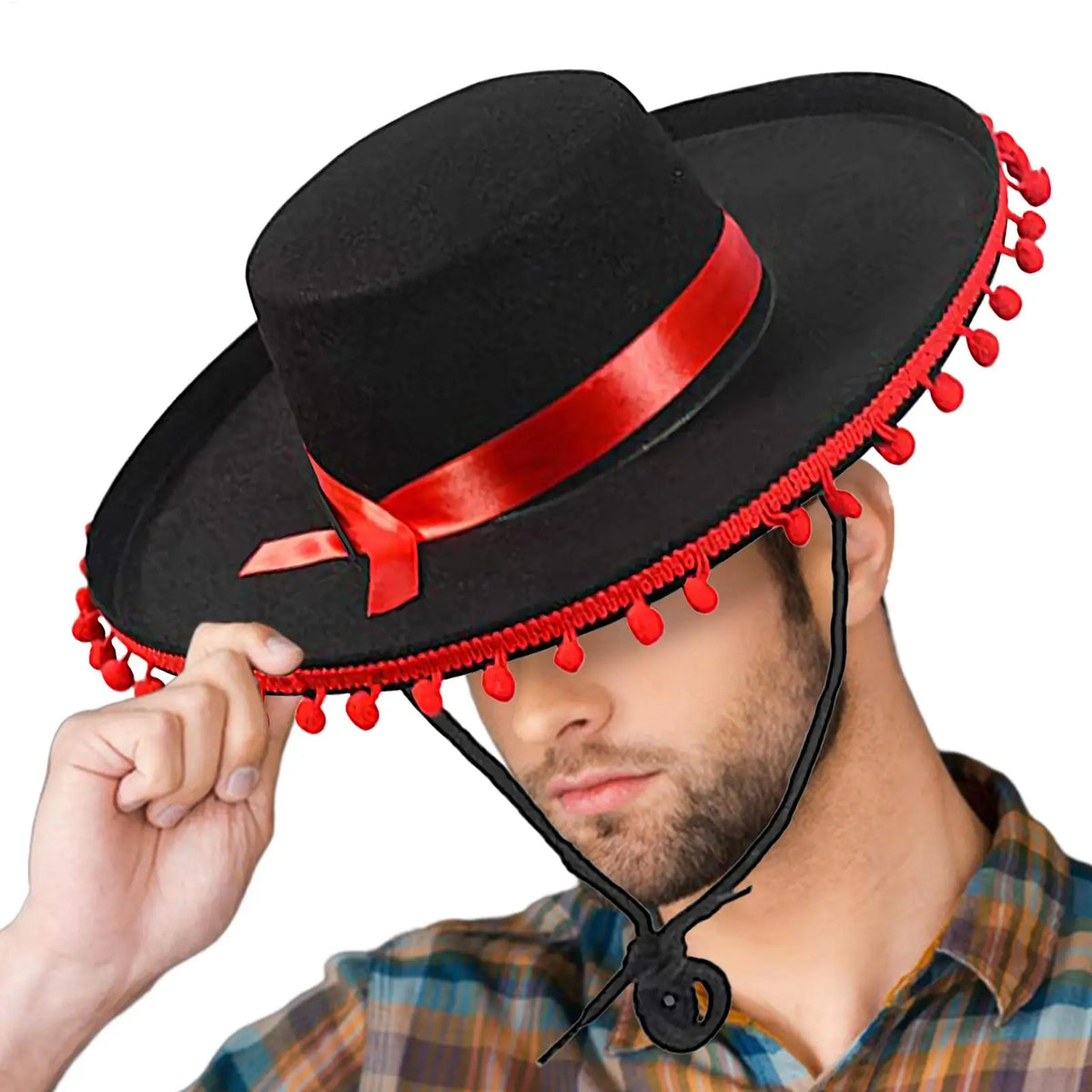 Spanish Mexican Hat Sombrero Caps Traditional Halloween Fuzz Ball Mexican Sombrero Hats Wide Brim Design Carnival Costume