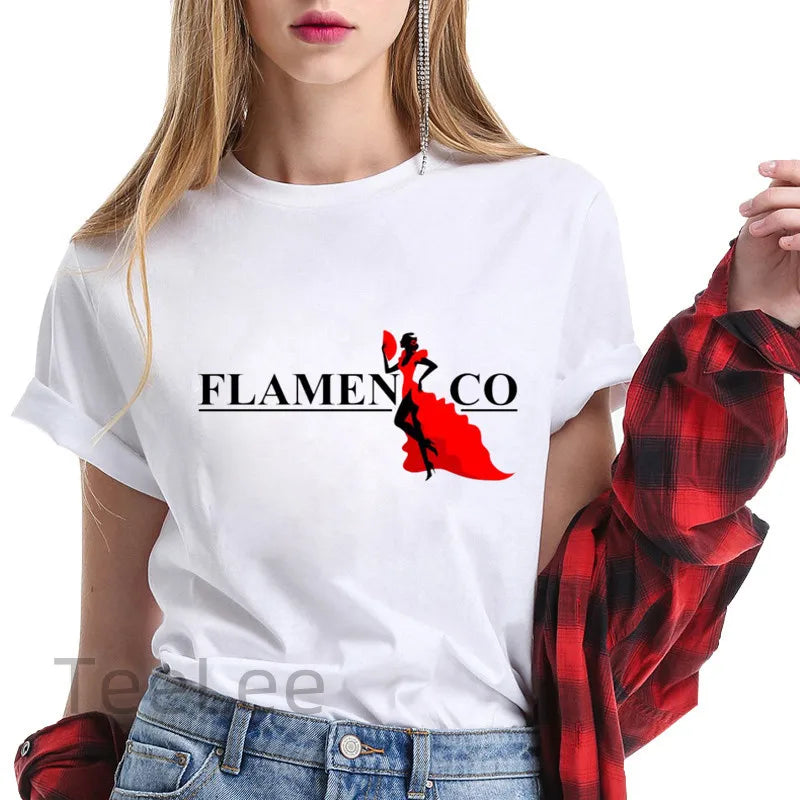 Flamenco T-shirt trends for women's clothing, summer short-sleeved printed graphics, travel ladies, Y2k top T-shirt, T-shirt