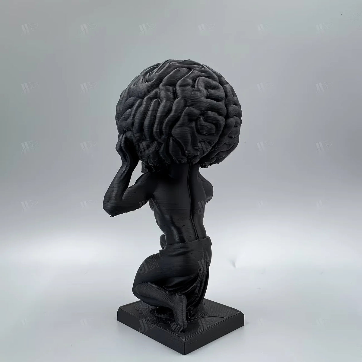 Black "Mind Over Matter" Brain-Bearer Art Figurine, Suitable for Philosophical Study Decor & Distinctive Office Display