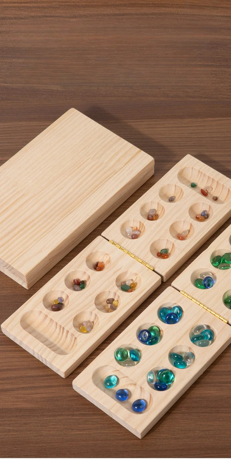 Mancala Board Game Set Family Games Multi Color Beads Ages 7+ Wooden Collapsible for Party Gift Adult Whole Family Boys Girls