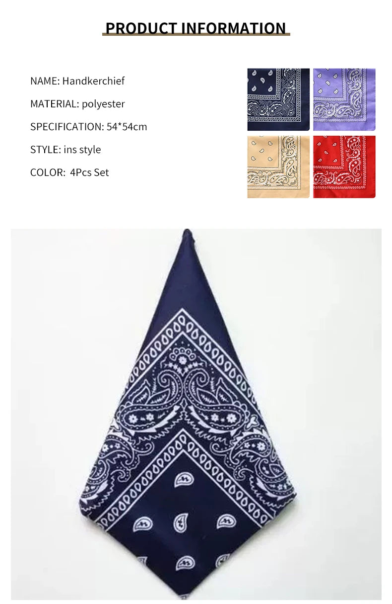 Handkerchief Fashion Print Bandana Party Scarf Headband Handkerchiefs Multi-Purpose Square Bandana