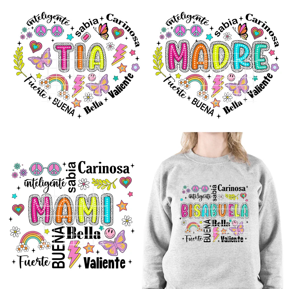 Mama Nana Spanish Blessed Abuela Latina Mom Life Iron On Decals Mother's Day Madre Quotes DTF Transfer Stickers For Clothes