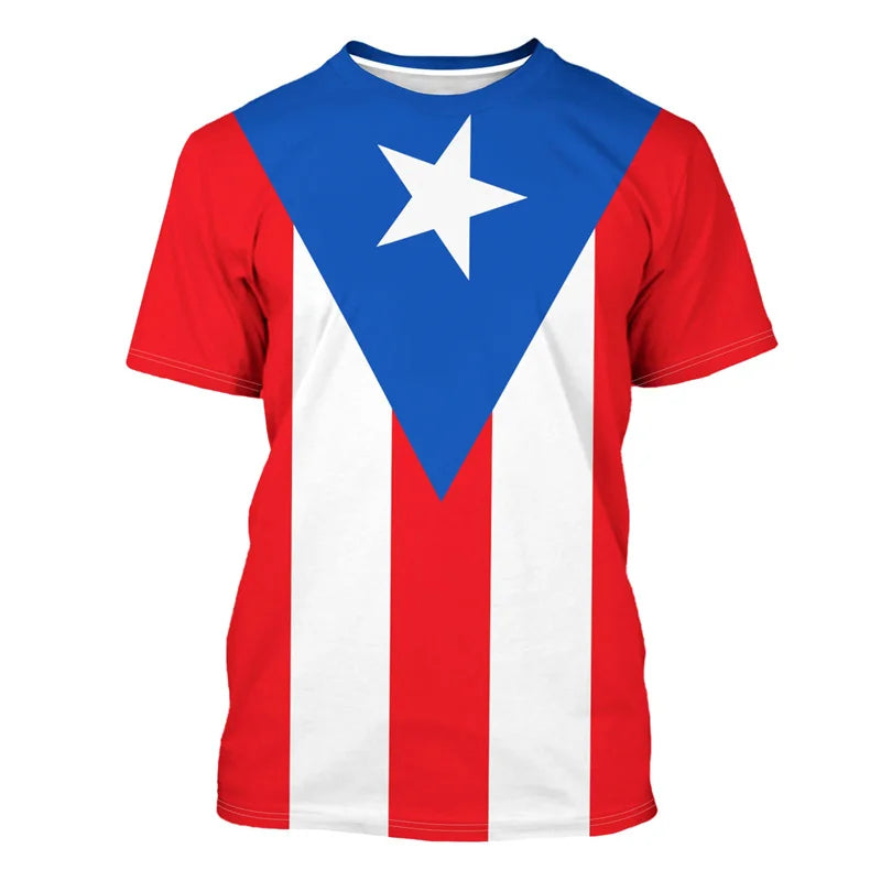 Puerto Rico Flag Pattern T-Shirt Men Frog National Emblem 3D Printed Short Sleeve Tees Summer Street Loose Tops O-Neck T Shirts