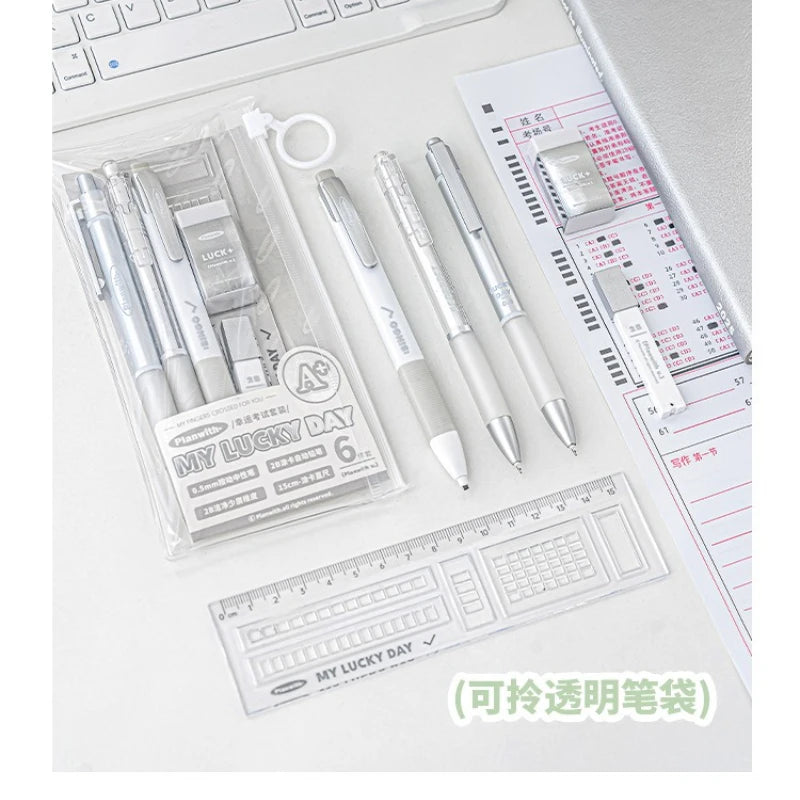 6pcs Exam Stationery Set for Students, Includes 2B Pencil, Eraser, Ruler, Gel Pens,Designed for Exams,School Supplies