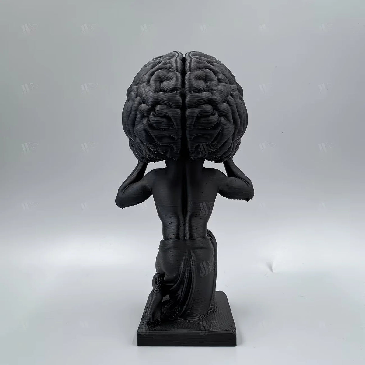 Black "Mind Over Matter" Brain-Bearer Art Figurine, Suitable for Philosophical Study Decor & Distinctive Office Display