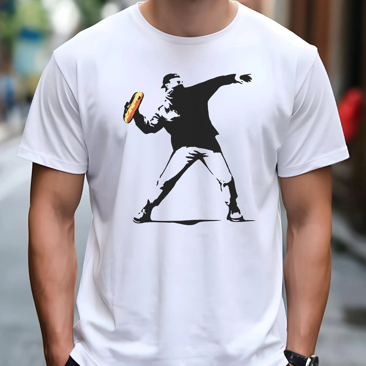 Banksy Inspired Protest Men Shirt: Sandwich Thrower, Graphic T Shirts Retro Streetwear High-quality Washington DC Activist Tee