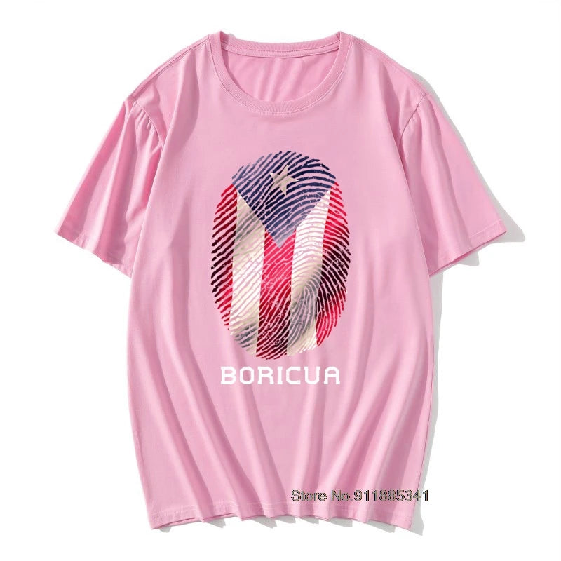 Puerto Rico Gifts T-shirt Men Flag T Shirt Fingerprint Tops Tees Vintage Striped Tshirts Summer 100% Cotton Cute Black Red