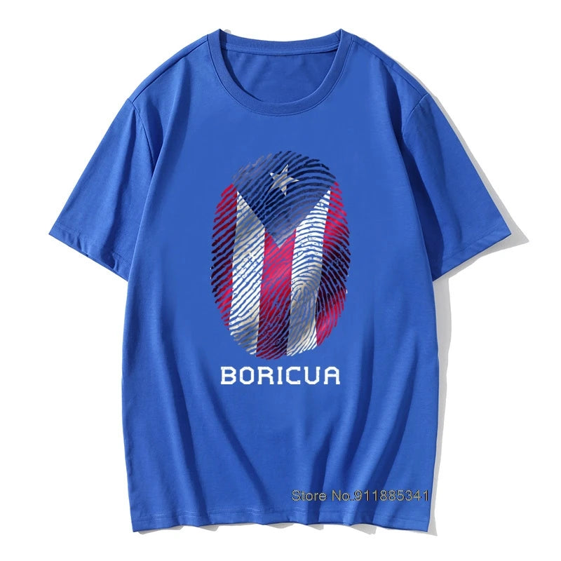 Puerto Rico Gifts T-shirt Men Flag T Shirt Fingerprint Tops Tees Vintage Striped Tshirts Summer 100% Cotton Cute Black Red