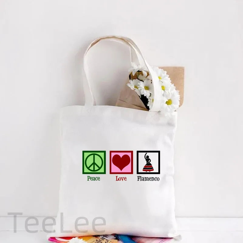 Flamenco Canvas Shoulder Tote Bag Printing Flamenca Spain Sevilla Seville Reusable Grocery Bag Women's Large Shopping Handbags