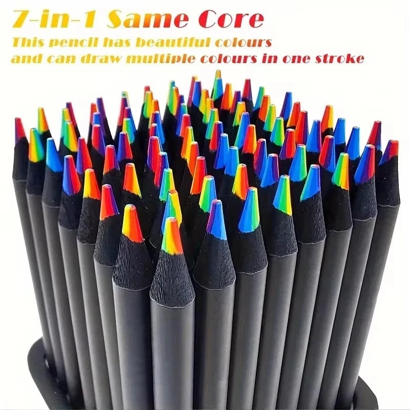 12pcs/Set Kawaii Rainbow Color Pencils for Kids, Concentric Gradient Crayons, Art Painting, Drawing Stationery 3mm 7 Colors