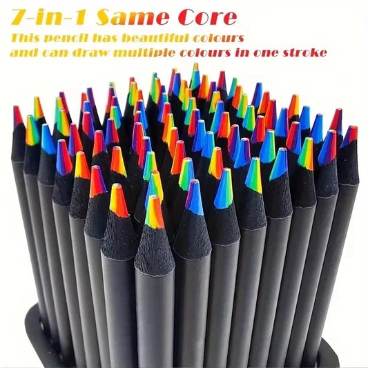 12pcs/Set Kawaii Rainbow Color Pencils for Kids, Concentric Gradient Crayons, Art Painting, Drawing Stationery 3mm 7 Colors