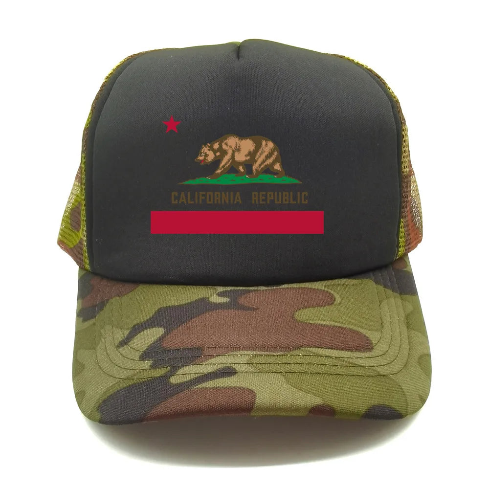 California Cap Men Cool Bear California Flag Trucker Hat Hip Hop Baseball Caps Cool Summer Mesh Dad Caps Gift