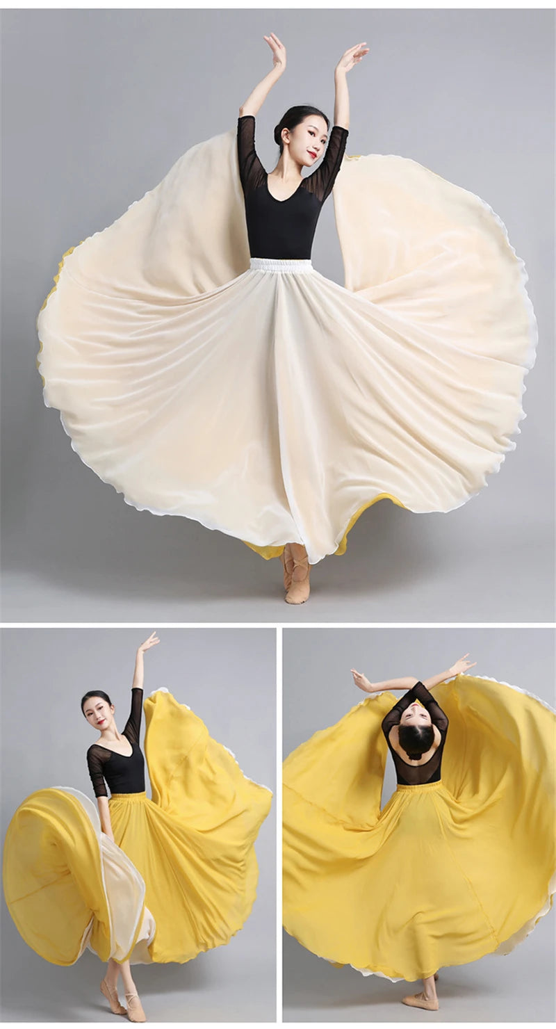 Flamenco Chiffon 720 Degrees Dance Skirt For Women Solid Color Long Dancer Practice Wear Skirts Chinese Style Skirt With Big Hem