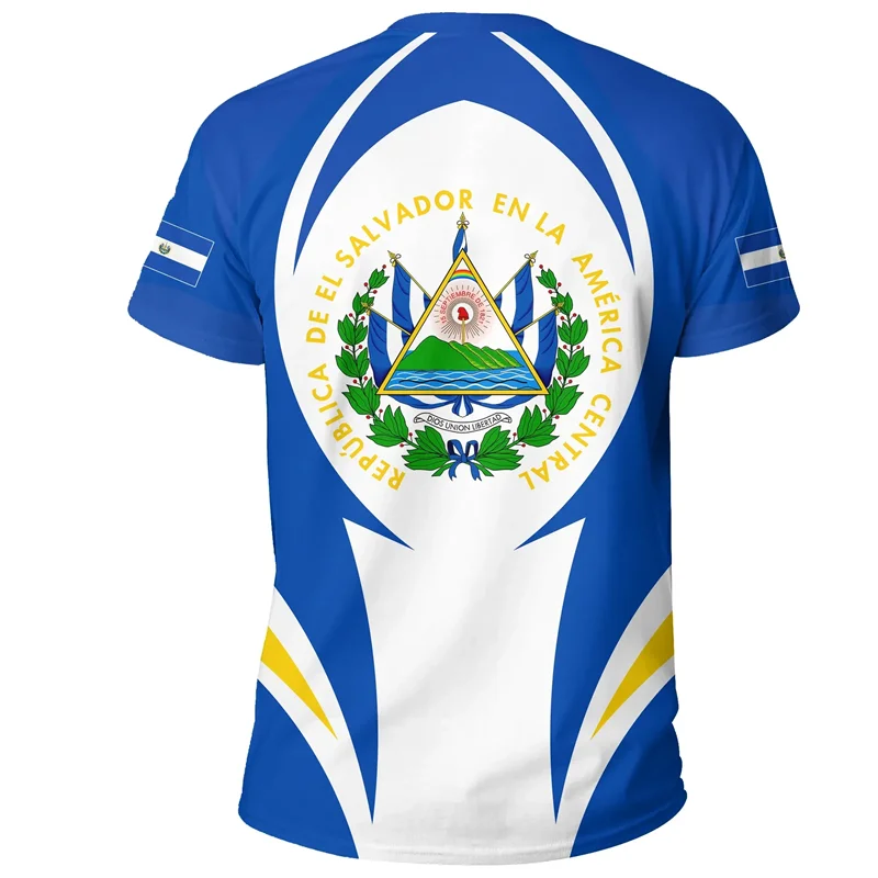 El Salvador Flag 3D Printed T Shirt For Men Outdoor Sports T-shirt Tracksuits Tops Summer Short Sleeves Oversized Tee Shirts