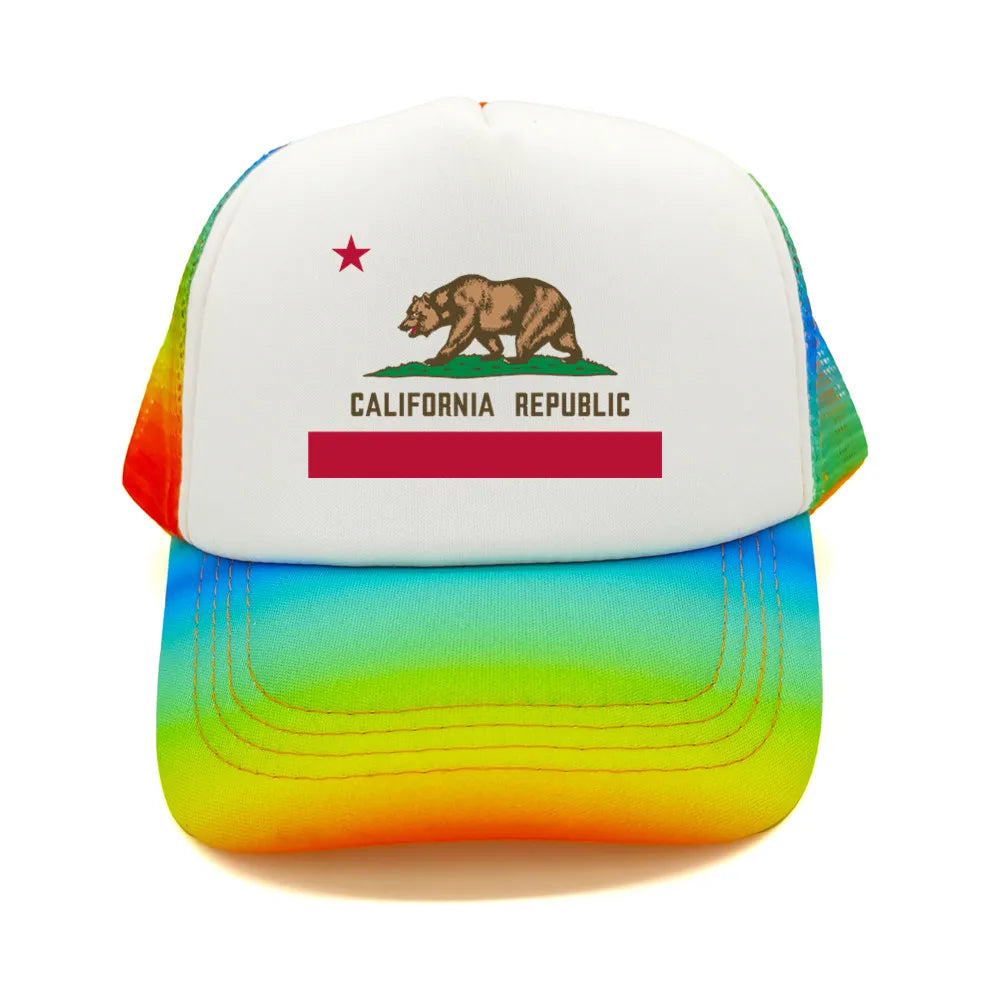 California Cap Men Cool Bear California Flag Trucker Hat Hip Hop Baseball Caps Cool Summer Mesh Dad Caps Gift