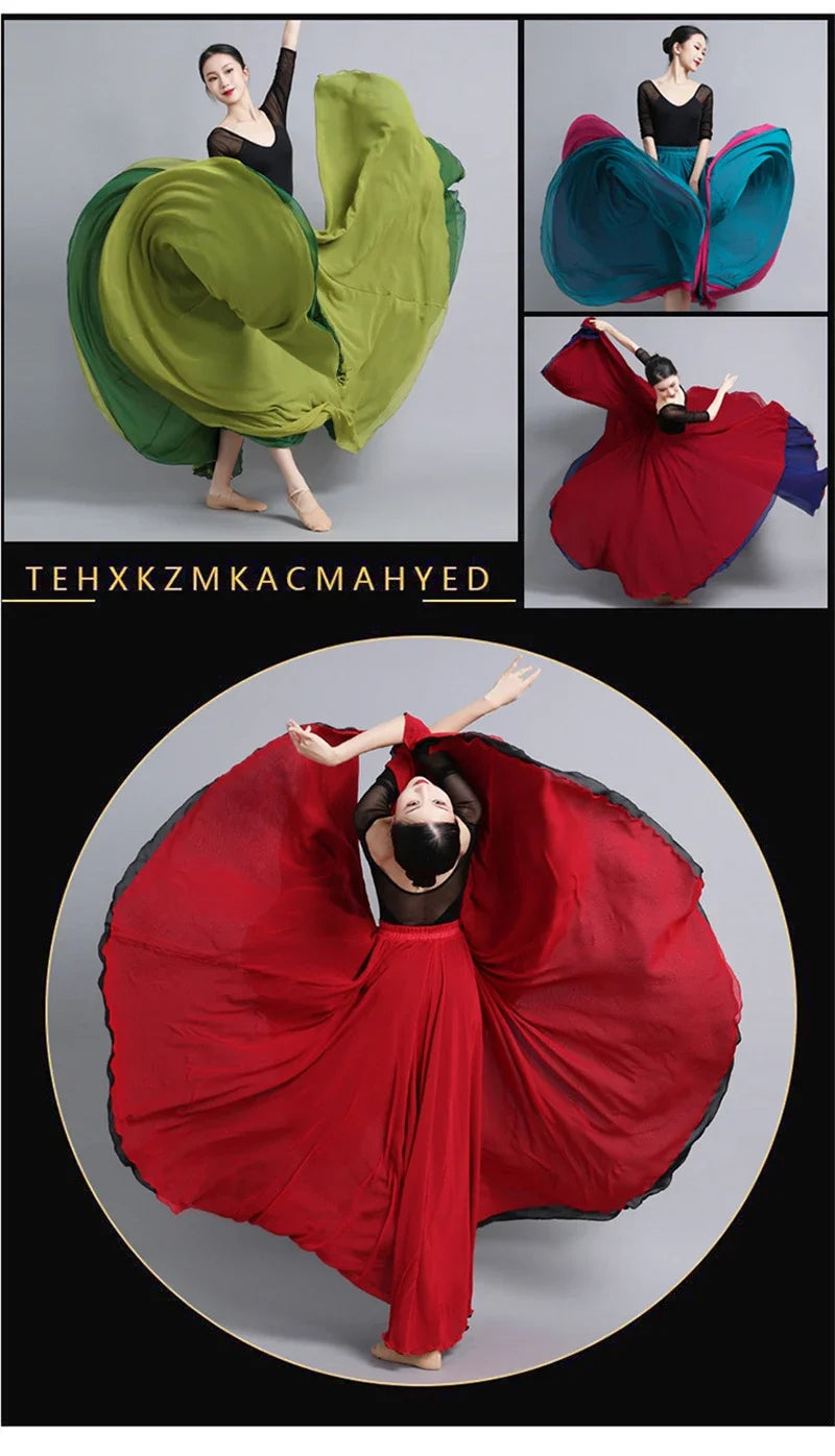 Flamenco Chiffon 720 Degrees Dance Skirt For Women Solid Color Long Dancer Practice Wear Skirts Chinese Style Skirt With Big Hem