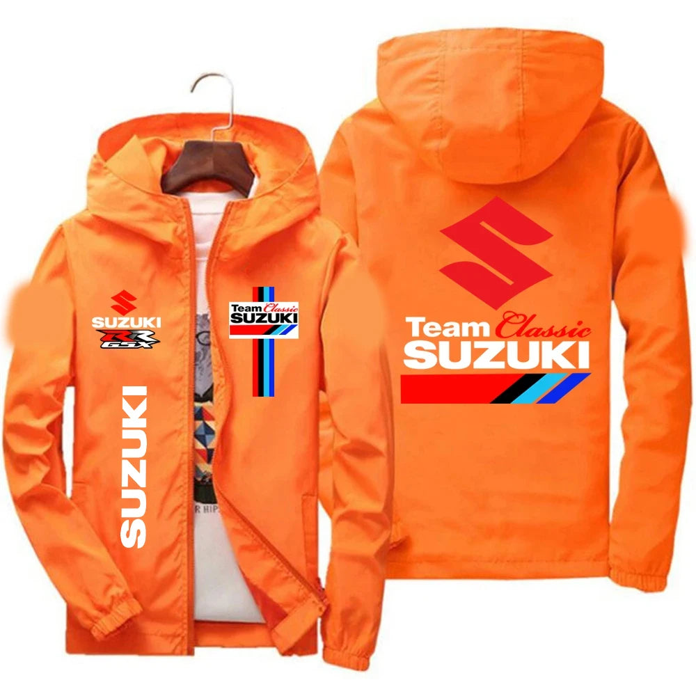 Men's New Suzuki Racing Team Hooded Zipper Jacket Spring Autumn Waterproof Windbreaker Casual Fashion Outdoor Sportswear