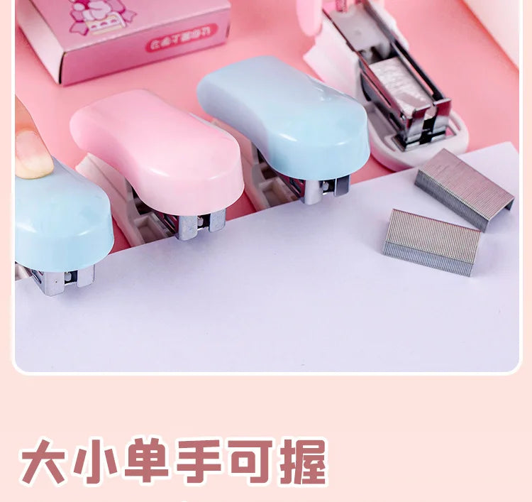 Office School Supplies Mini Small Stapler Student Cartoon Portable Test Paper Binding Machine Multi Functional Kawai Stationery